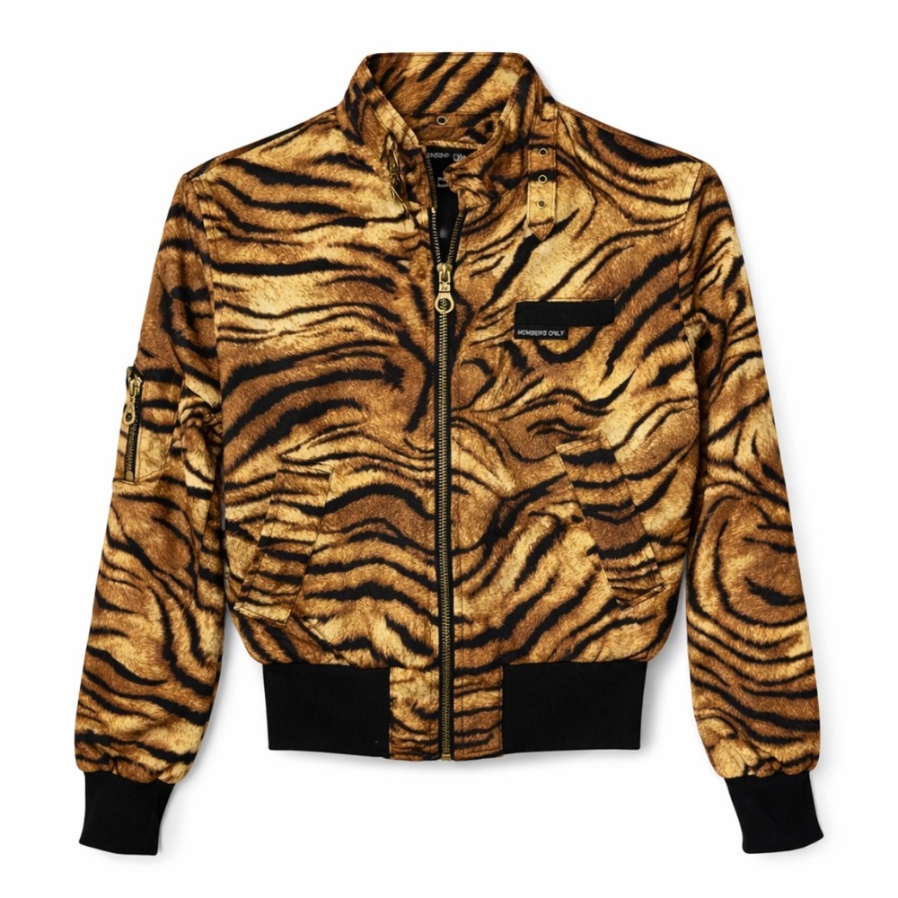 Members Only Tiger Print Bomber Jacket Small Cropped Zip Up